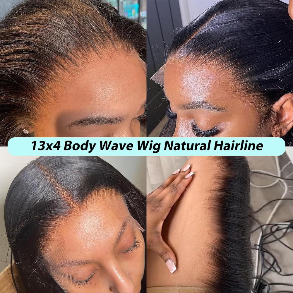 13X4 Full Frontal HD Lace Wigs for Women Human Hair Ture to Length Super Soft Body Wave Wigs Glueless Human Hair Pre Plucked Hairline Bleached Knots Are Small Jet Black 32Inch