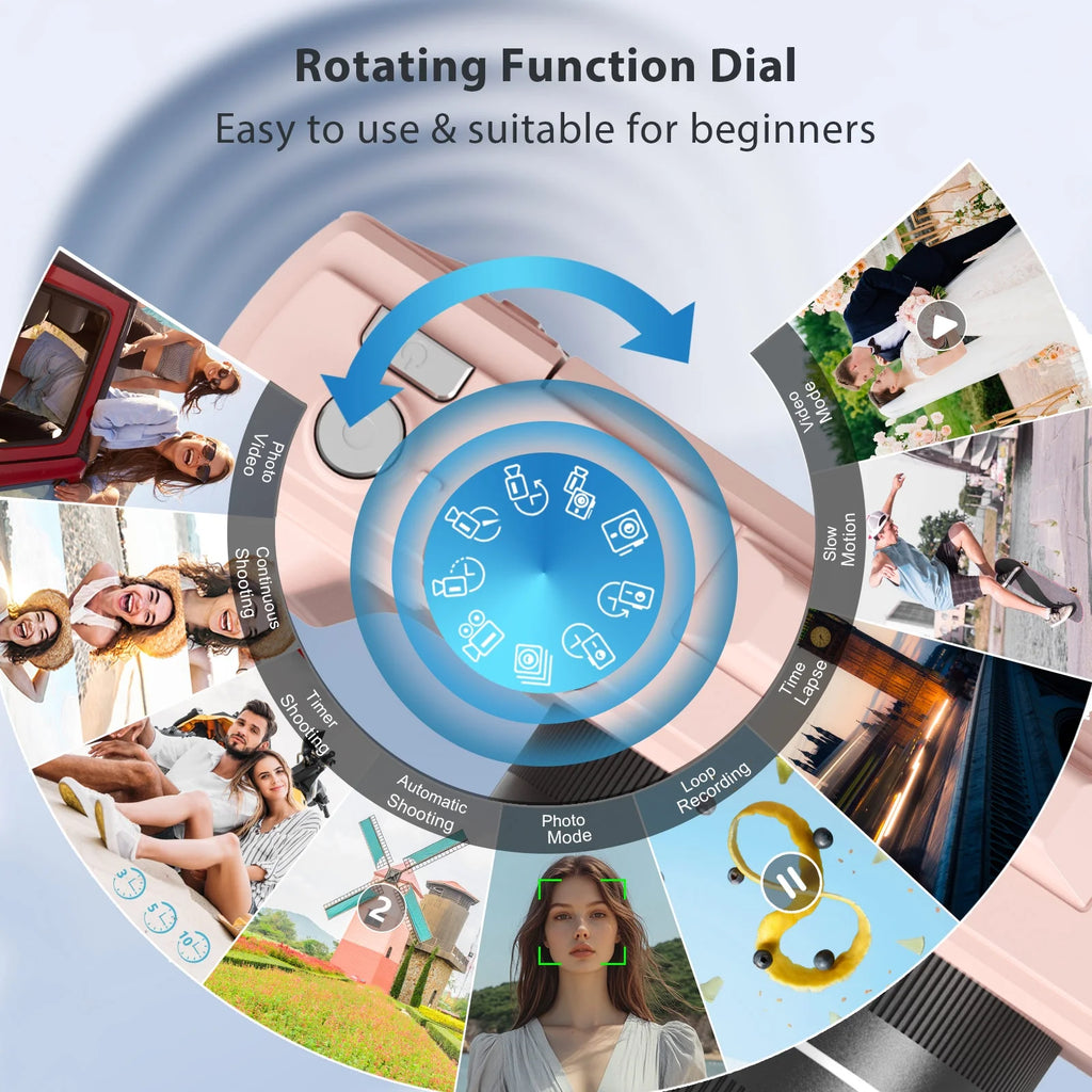 Digital Camera 5K 75MP Wifi Vlogging Cameras for You Tube 3''180° Flip Screen 18X Zoom with 32GB Card for Beginners Pink