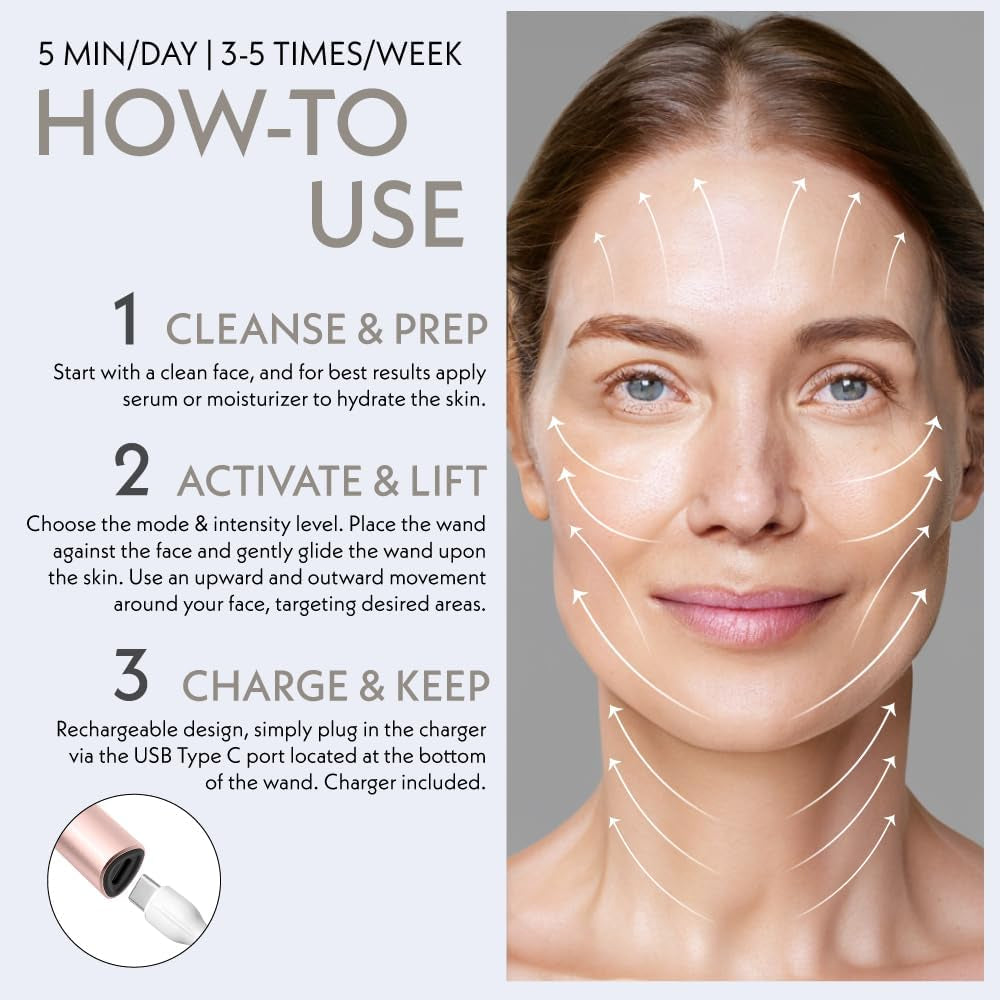 5 in 1 Facial Wand | Microcurrent Device for Anti-Aging, Red & Blue Light Therapy, Face Massager for Rejuvenation, LED Light Therapy, Heat Therapy, Skin Care Tool: Lift Skin, for Damaged Skin