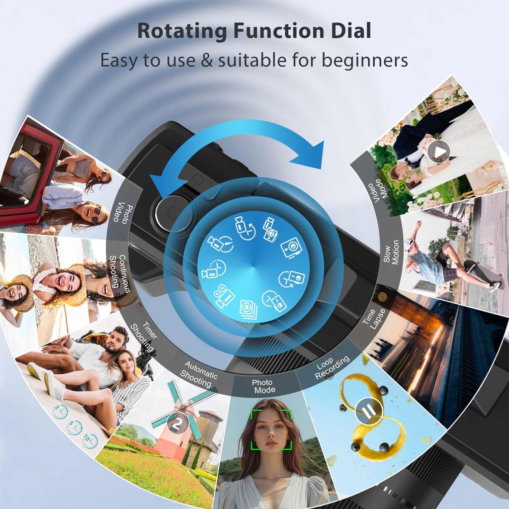 Digital Camera 5K 75MP Wifi Vlogging Cameras for You Tube 3''180° Flip Screen 18X Zoom with 32GB Card for Beginners Black