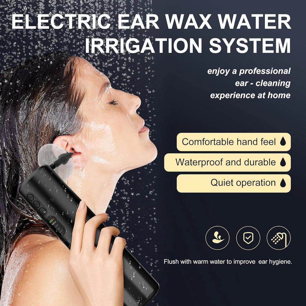 Water Powered Ear Cleaner, Safe & Effective Electric Triple Jet Stream with 4 Pressure Settings for Ear Wax Buildup, Water Resistant, USB Rechargeable Black