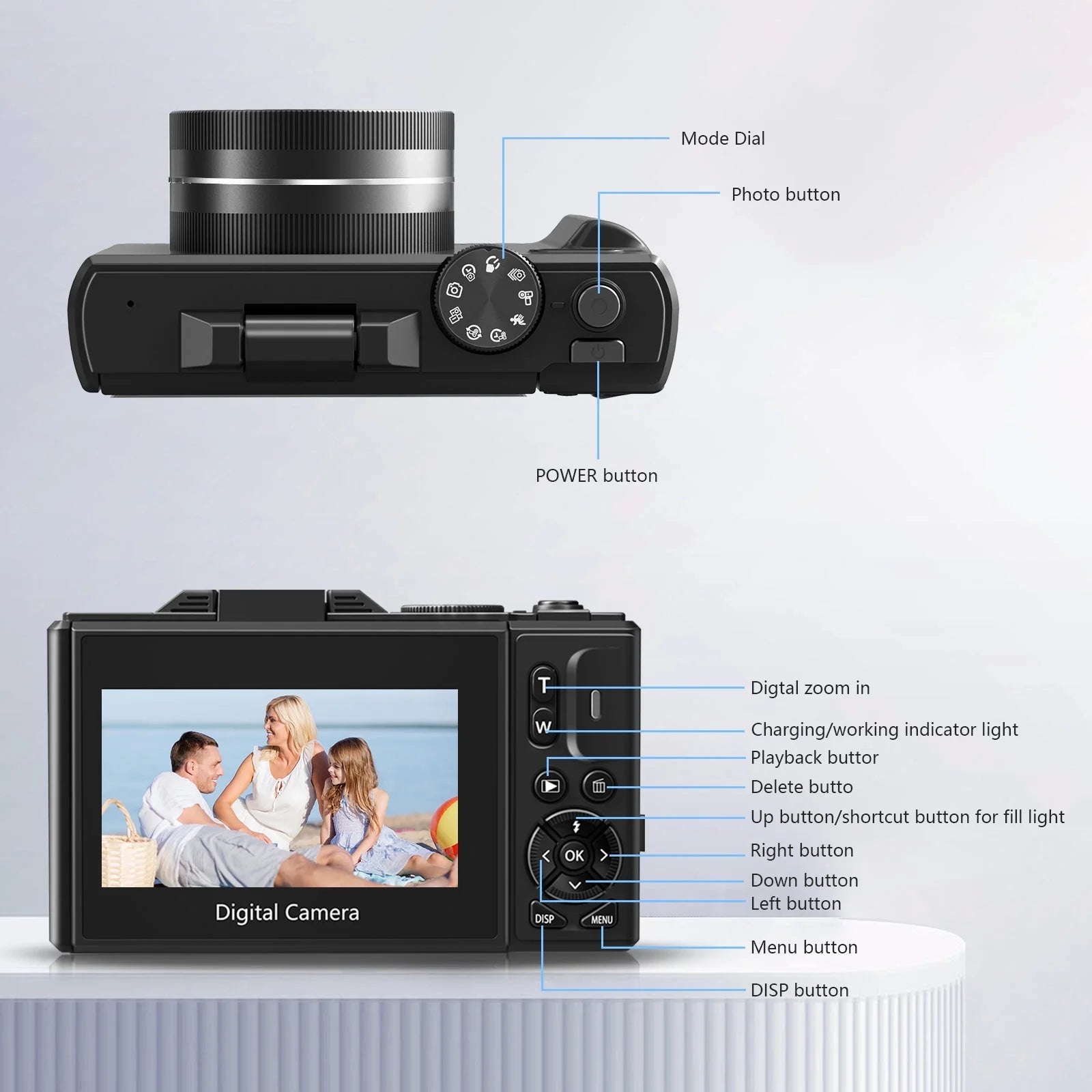 Digital Camera 5K 75MP Wifi Vlogging Cameras for You Tube 3''180° Flip Screen 18X Zoom with 32GB Card for Beginners Black