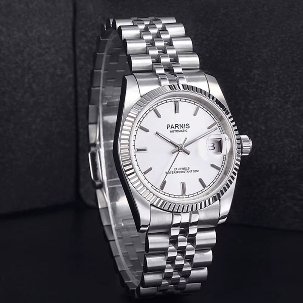 36Mm Mens Automatic Watch Miyota 821A 6T51 Luxury 5ATM Gold/Black/Silver Dial Unisex Sapphire Glass Date Solid Bracelet