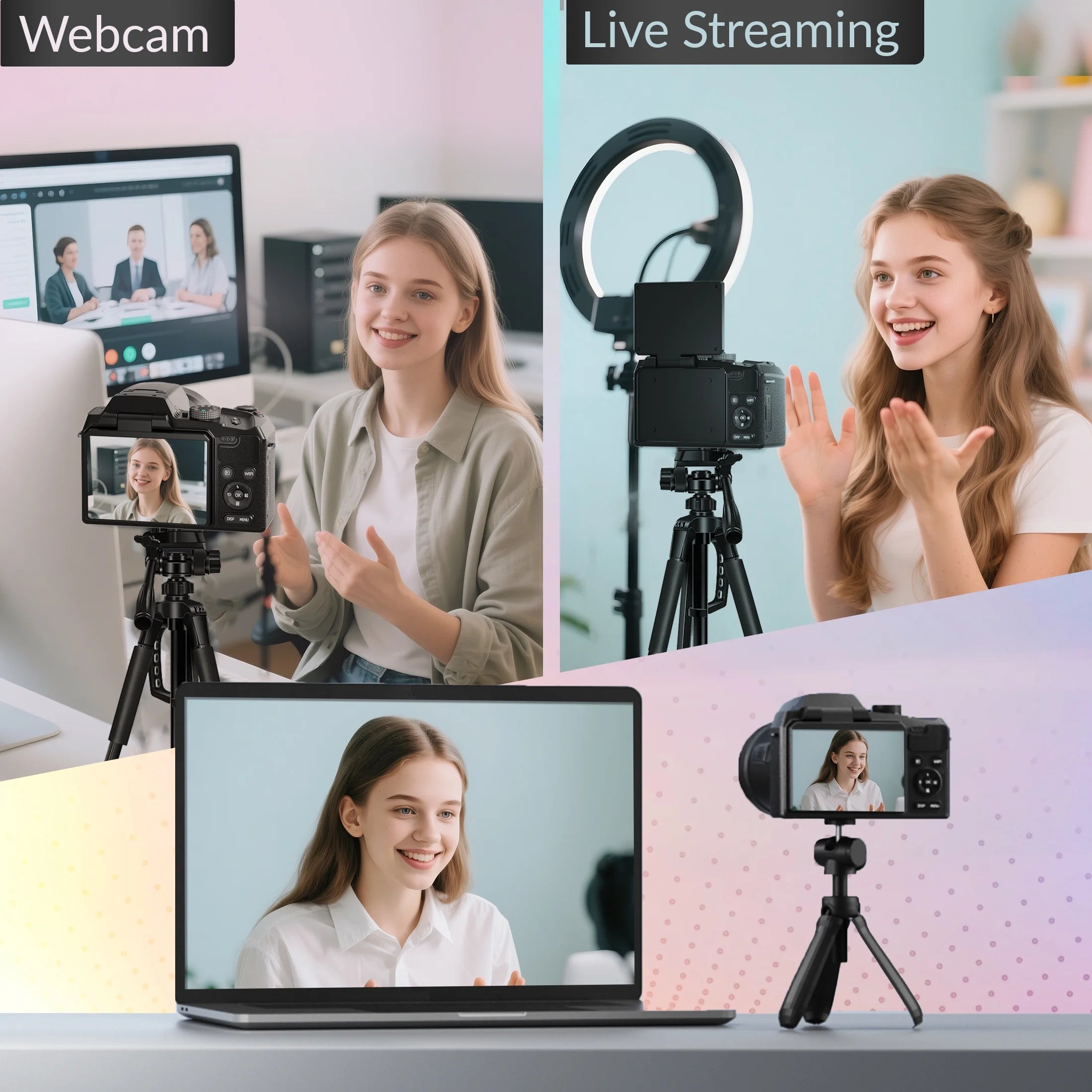 64MP 5K Autofocus Digital Camera with Wifi and App Control, 16X Zoom, Anti-Shake, and Flash – Compact Vlogging and Travel Camera with SD Card and 2 Batteries