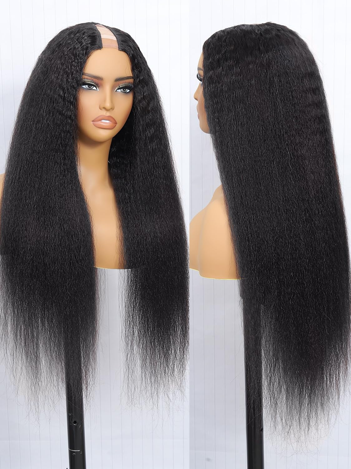 Kinky Straight U Part Human Hair Wig 12A Upgraded Glueless Full Head Clip in U Part Wigs for Women 22 Inch
