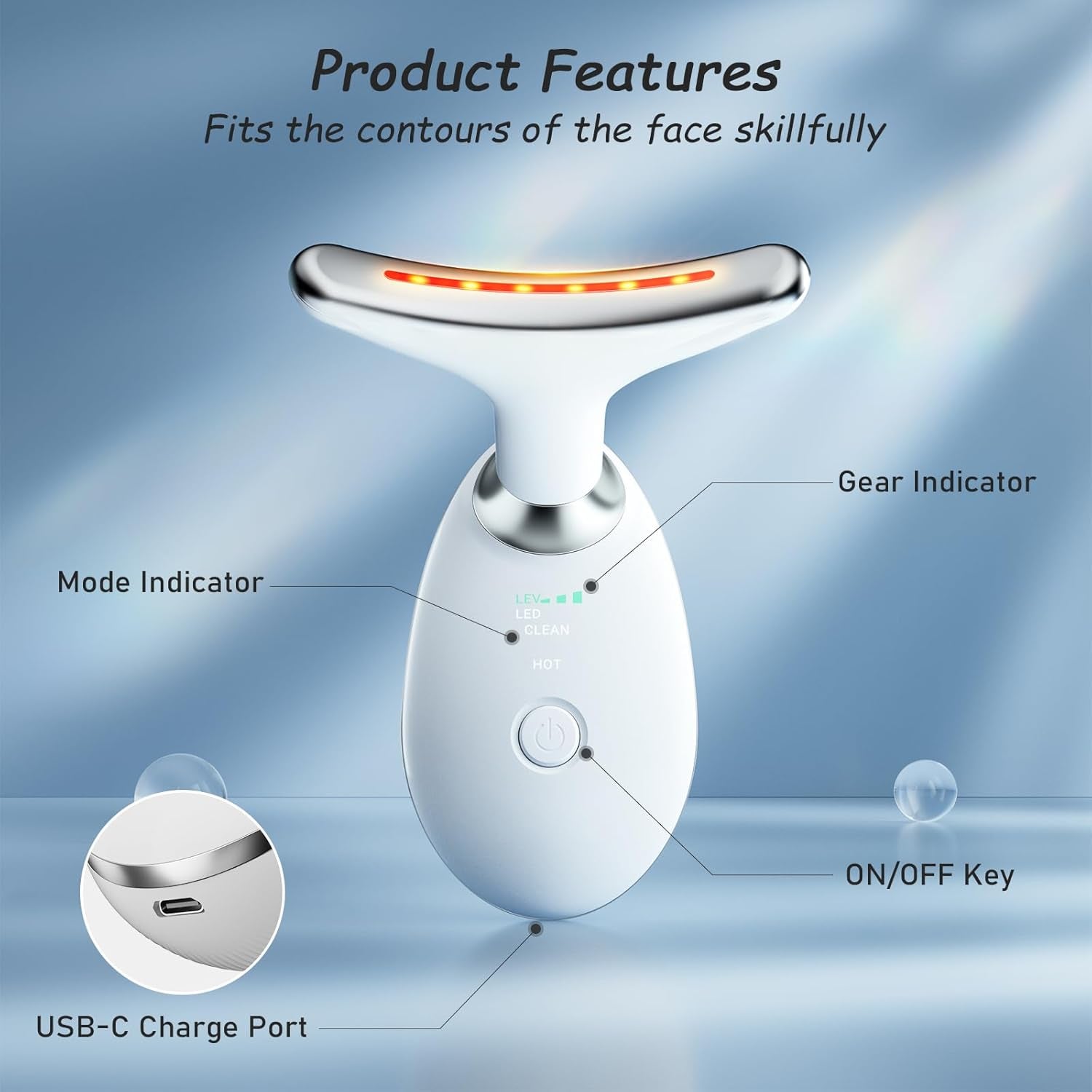 Face and Neck Tool, 7 in 1 Electric Facial Device for Wrinkle Removal at Home Daily Use, White