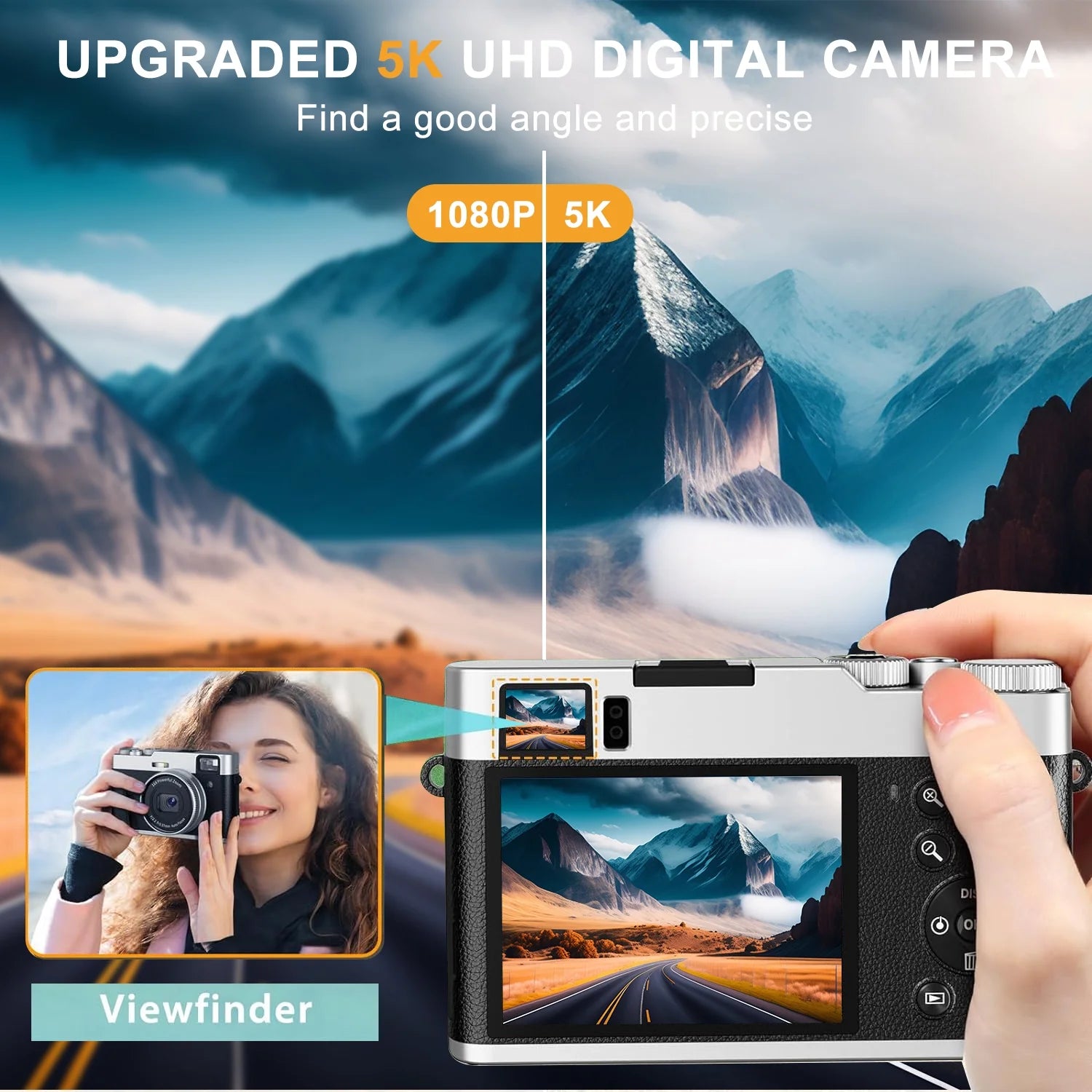 5K Digital Camera for Photography Wifi Autofocus 48MP Vlogging Camera for Youtube 16X Digital Zoom with Front and Rear Cameras with 32GB SD Card