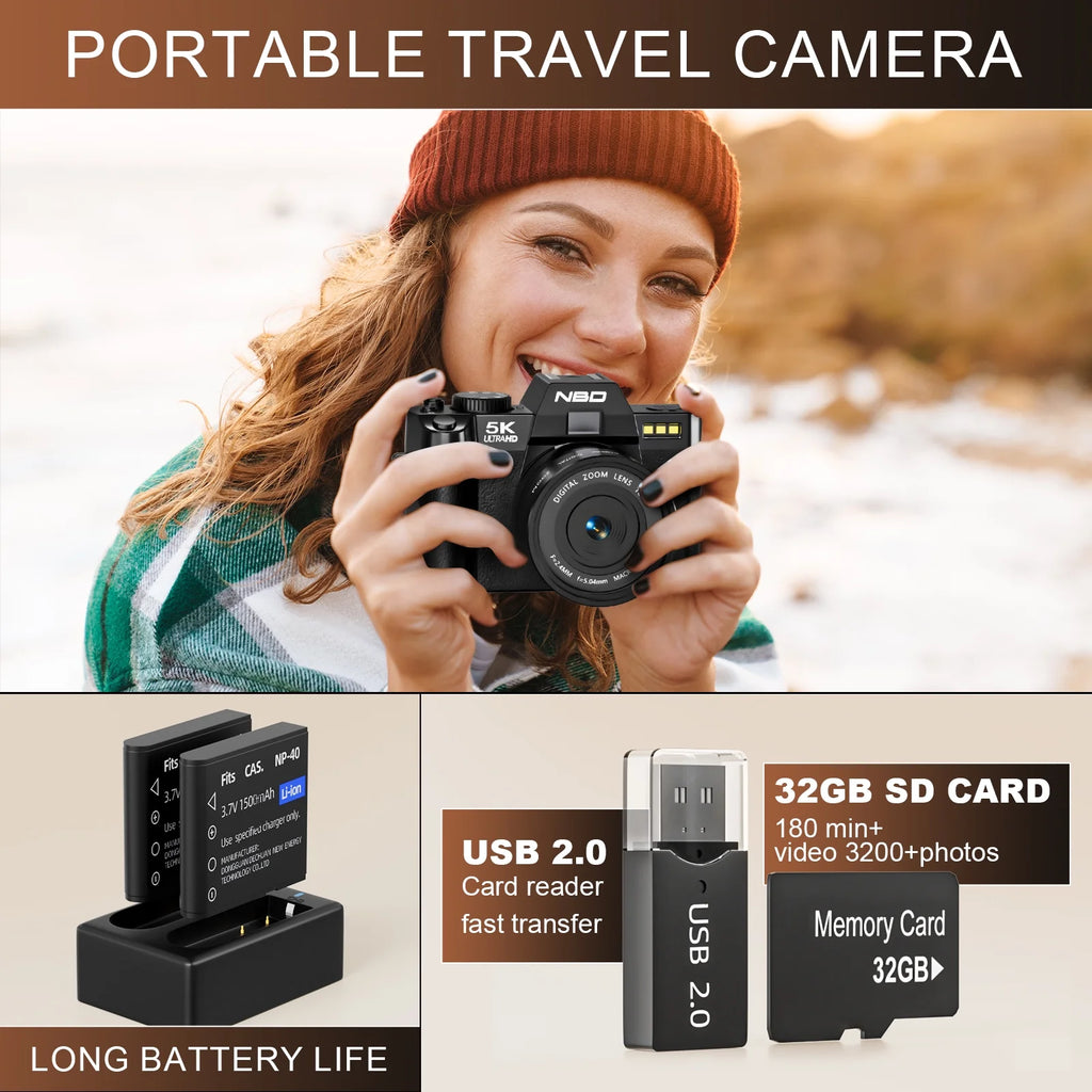 5K Digital Camera for Photography,48Mp Autofocus Vlogging Camera for Youtube with 32GB TF Card