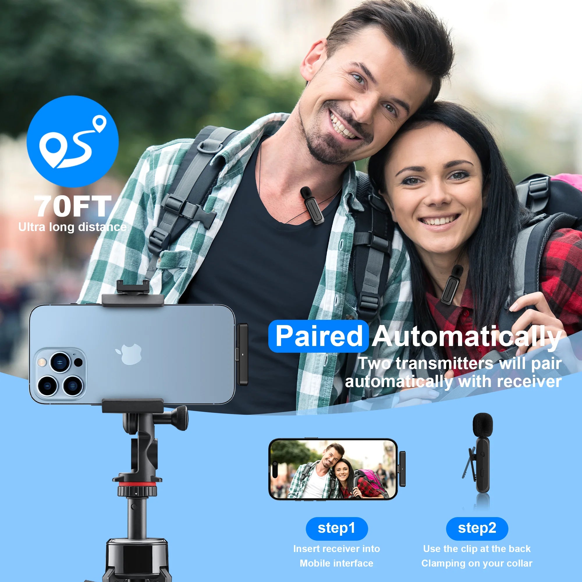 Microphone for Iphone Ipad Android Professional Wireless Lavalier Lapel Mini Microphone, Charging Case with Adapter Included Noise Reduction Plug,Podcast Microphone for Interview Video Vlog