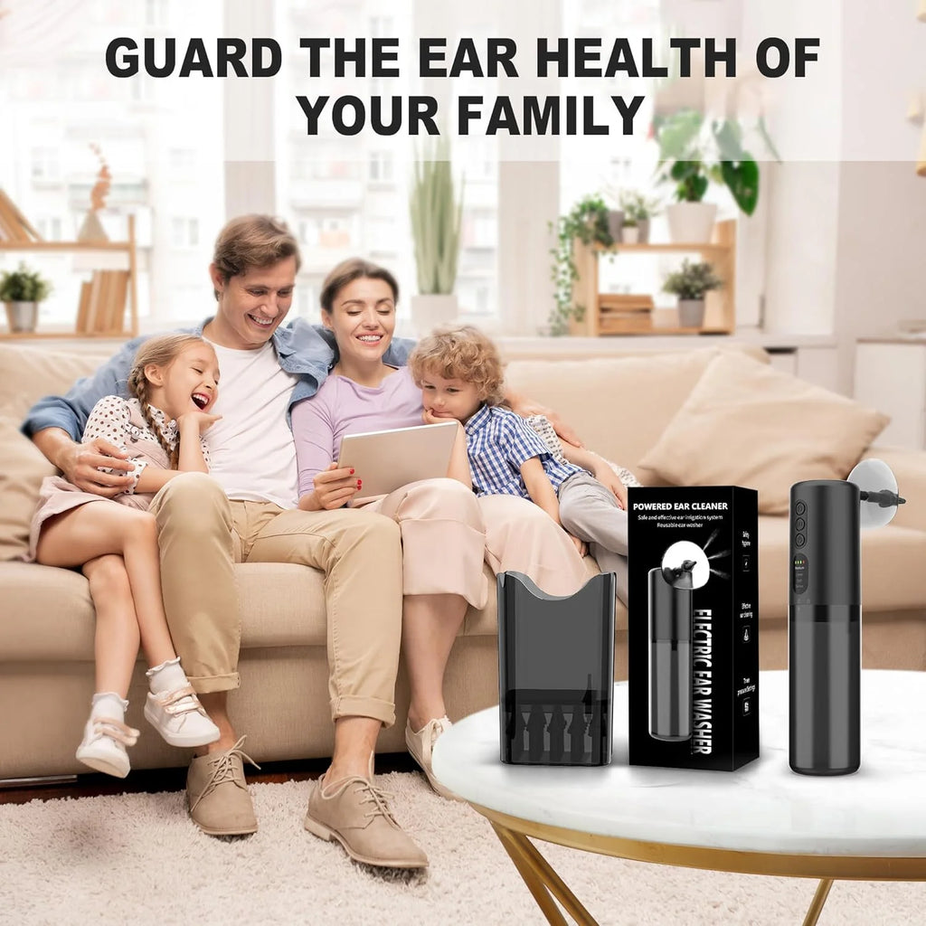 Water Powered Ear Cleaner, Safe & Effective Electric Triple Jet Stream with 4 Pressure Settings for Ear Wax Buildup, Water Resistant, USB Rechargeable Black