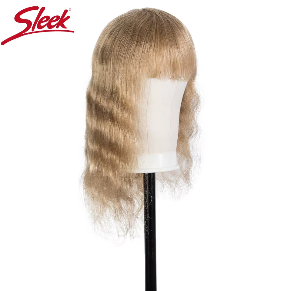 Human Hair Wigs for Women Bob Wig with Bangs Pink Colored Human Hair Wigs Blonde Brazilian Hair Wigs Body Wave Short Wigs