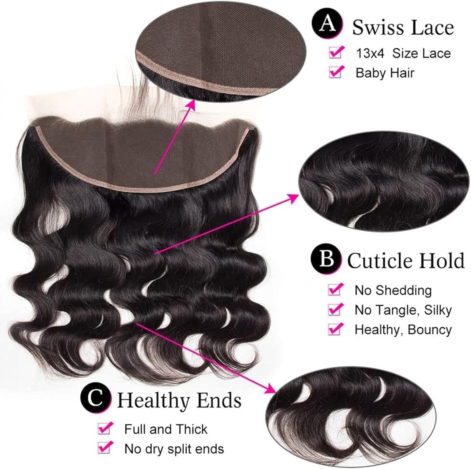 13X4 Lace Frontal Closure Body Wave Ear to Ear HD Lace Frontal 14 Inch Brazilian Human Hair Closure Free Part 150% Density Body Wave Hair Extensions Pre Plucked Natural Black