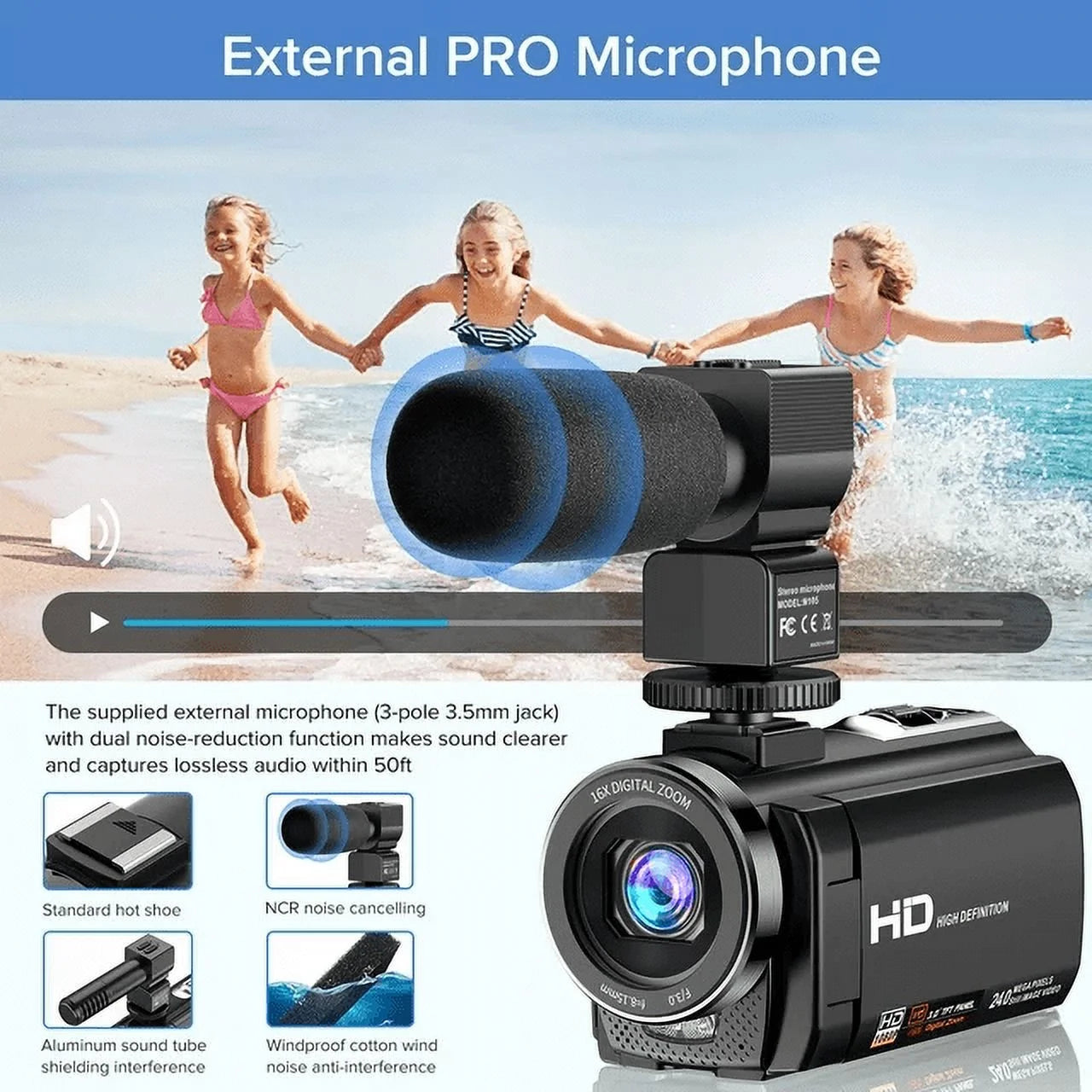 Video Camera Camcorder FHD 1080P 30FPS 16X Digital Zoom Vlog Camera for Youtube 3.0 Touch Screen with Microphone