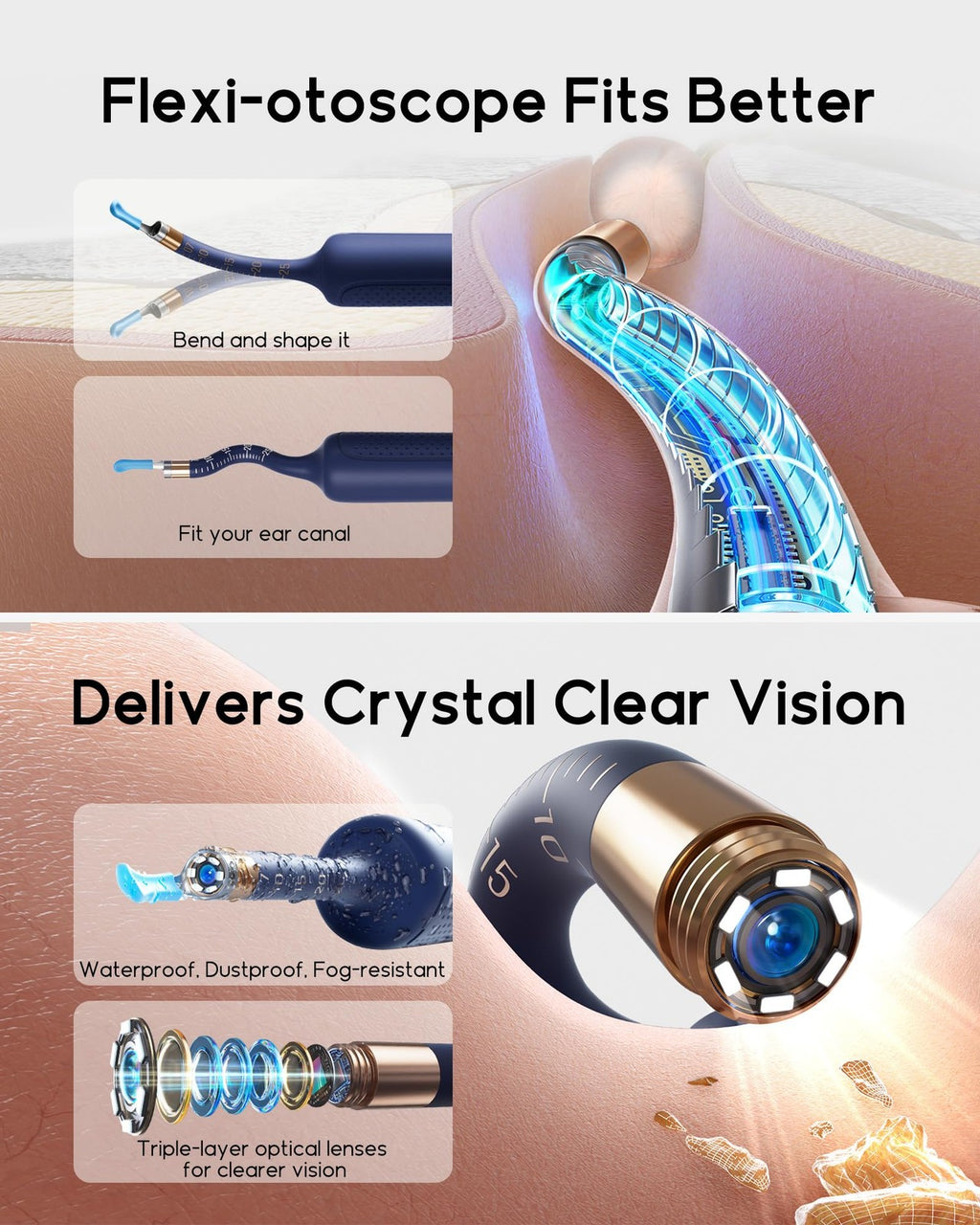 Ear Cleaning Camera Wax Removal Tool Flexible Otoscope for Adults & Kids