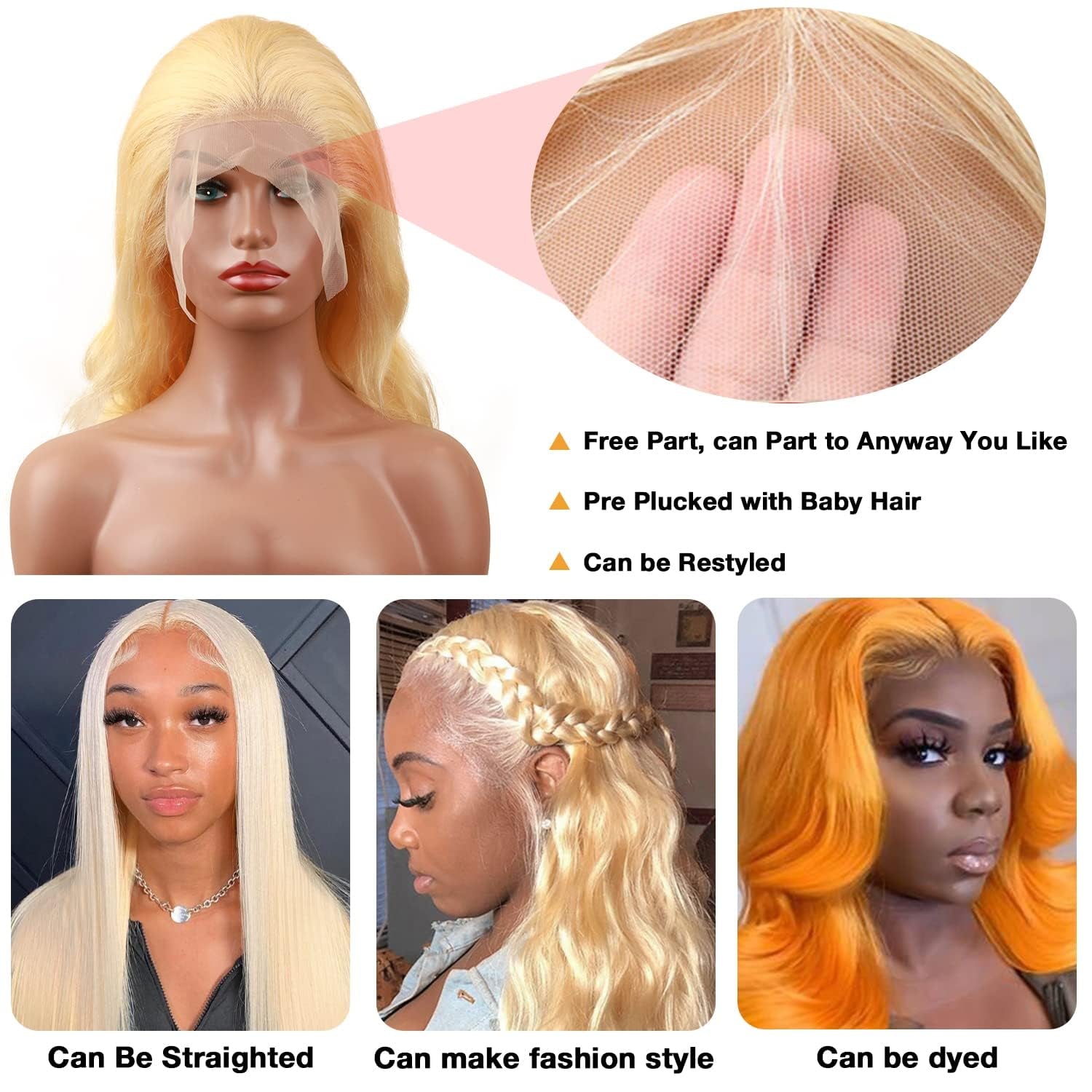 13X6 Body Wave Lace Front Wig Human Hair Pre Plucked with Baby Hair 613 Blonde Transparent HD Lace Frontal Wig 18 Inch