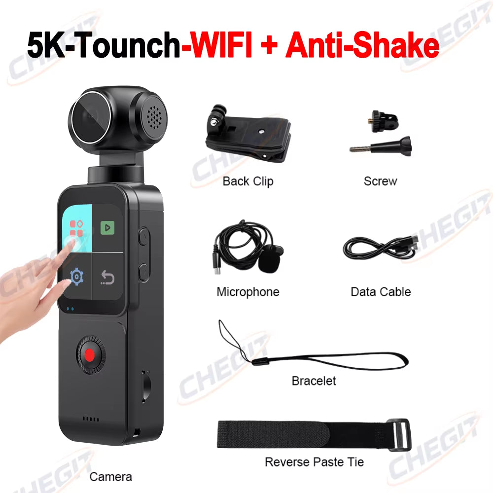 1.69" 4K/5K Ultra WIFI or Touch Screen Pocket Action Camera 270° Vlog Mini Sports Cam Helmet Travel Bicycle Driver Recorder
