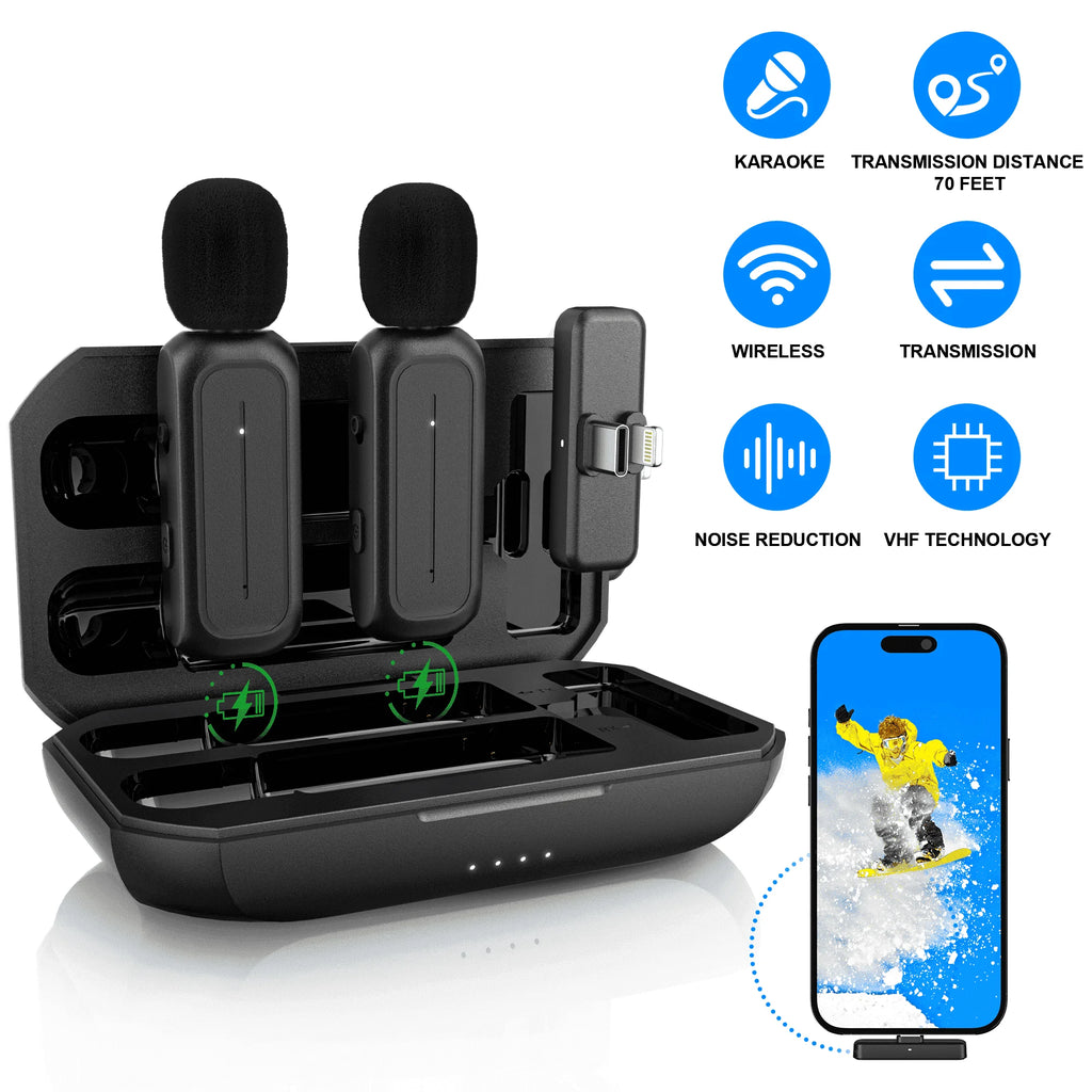 Microphone for Iphone Ipad Android Professional Wireless Lavalier Lapel Mini Microphone, Charging Case with Adapter Included Noise Reduction Plug,Podcast Microphone for Interview Video Vlog