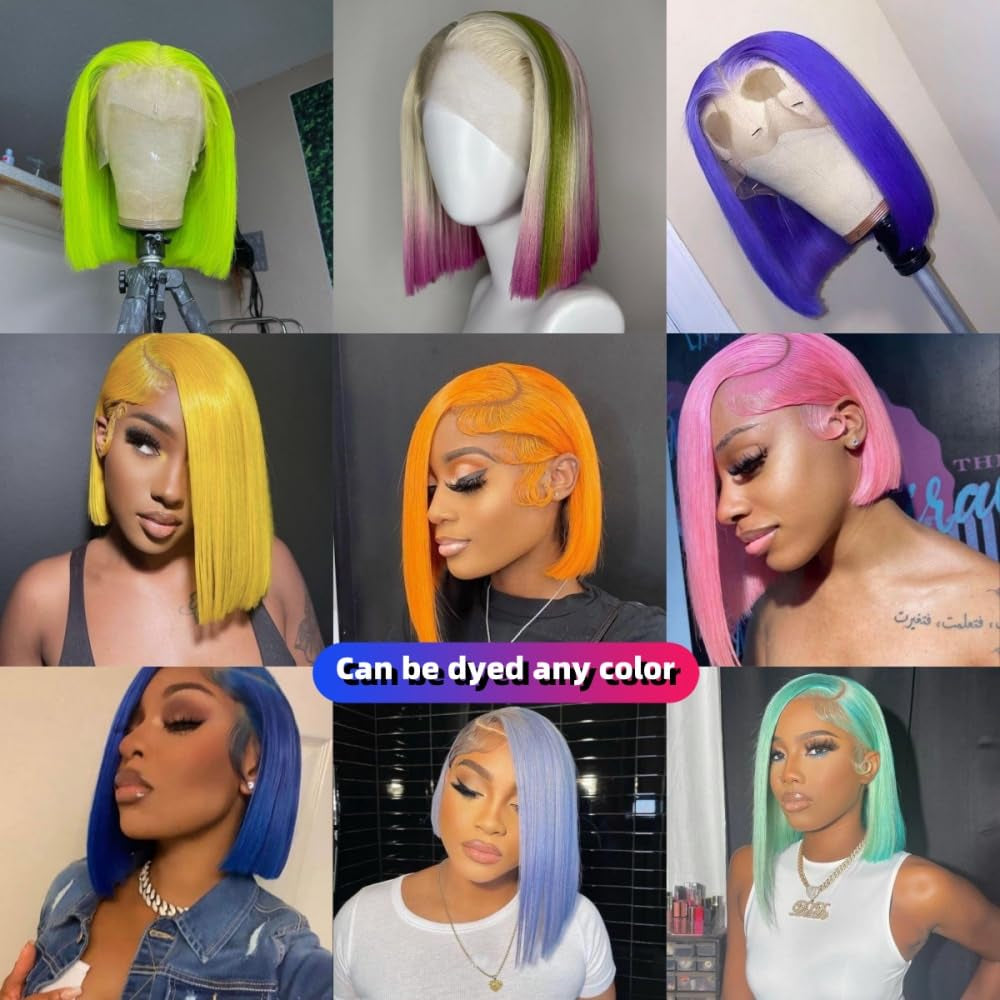 Glueless Human Hair 60# Grey White Platinum Blonde Bob Wigs for Black Women 8 Inch HD Transparent Lace Front Wigs Pre Plucked Frontal and Bleached Knots 130% Density