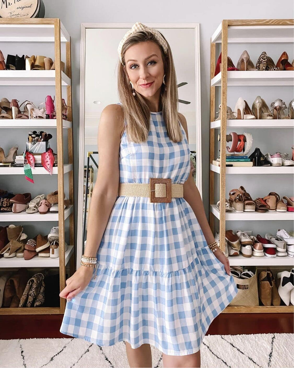 Women Dresses Plaid Sleeveless Summer Casual Sundress a Line Loose Swing T Shirt Mini Dress with Pockets