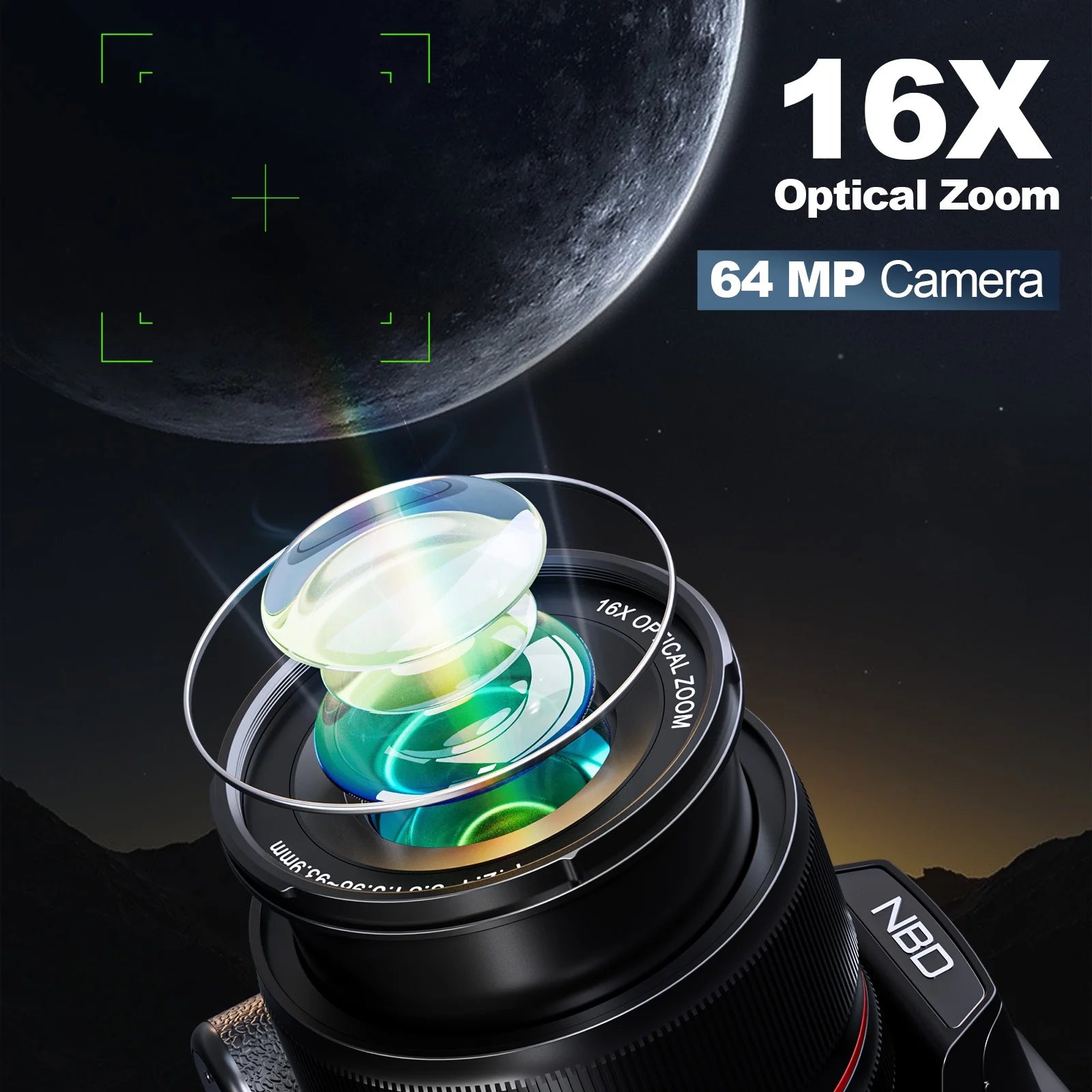 Digital Camera 5K 64MP 16X Optical Zoom Camera for Photography with 32GB TF Card