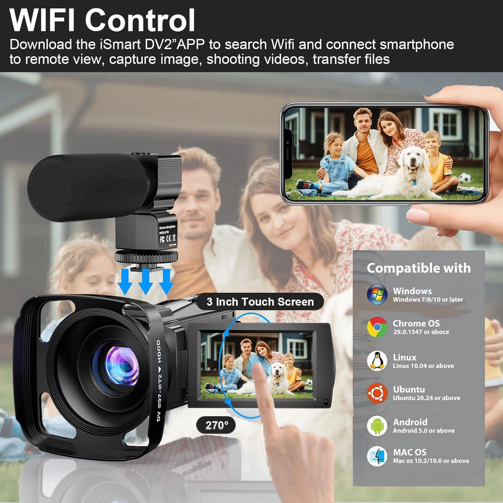 5K Video Camera 48MP UHD Wifi Camcorder IR Night Vision 16X Digital Zoom Vlog Cameras for Youtube