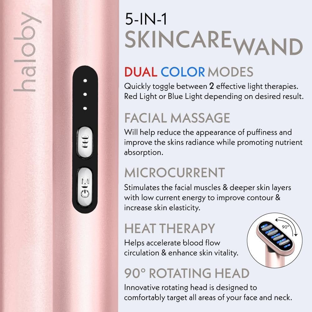 5 in 1 Facial Wand | Microcurrent Device for Anti-Aging, Red & Blue Light Therapy, Face Massager for Rejuvenation, LED Light Therapy, Heat Therapy, Skin Care Tool: Lift Skin, for Damaged Skin