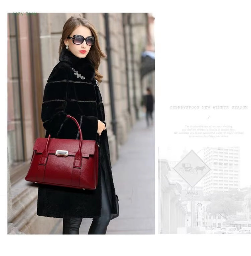 2025 New Genuine Leather Briefcase Women Handbags Large Capacity Ladies Fashion Cowhide Shoulder Messenger Bags Portable