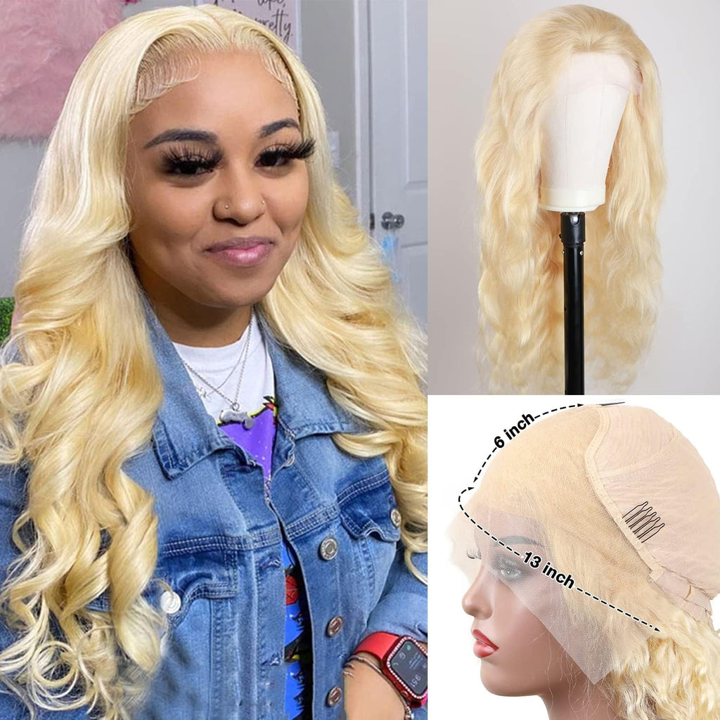 13X6 Body Wave Lace Front Wig Human Hair Pre Plucked with Baby Hair 613 Blonde Transparent HD Lace Frontal Wig 18 Inch