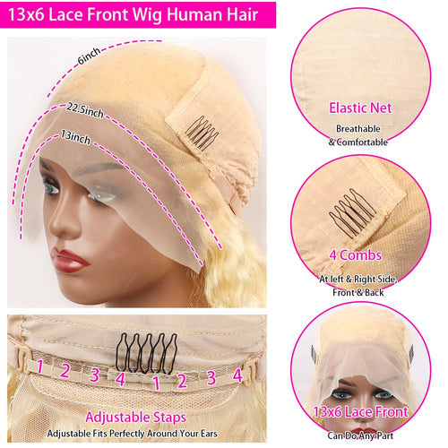 13X6 Body Wave Lace Front Wig Human Hair Pre Plucked with Baby Hair 613 Blonde Transparent HD Lace Frontal Wig 18 Inch