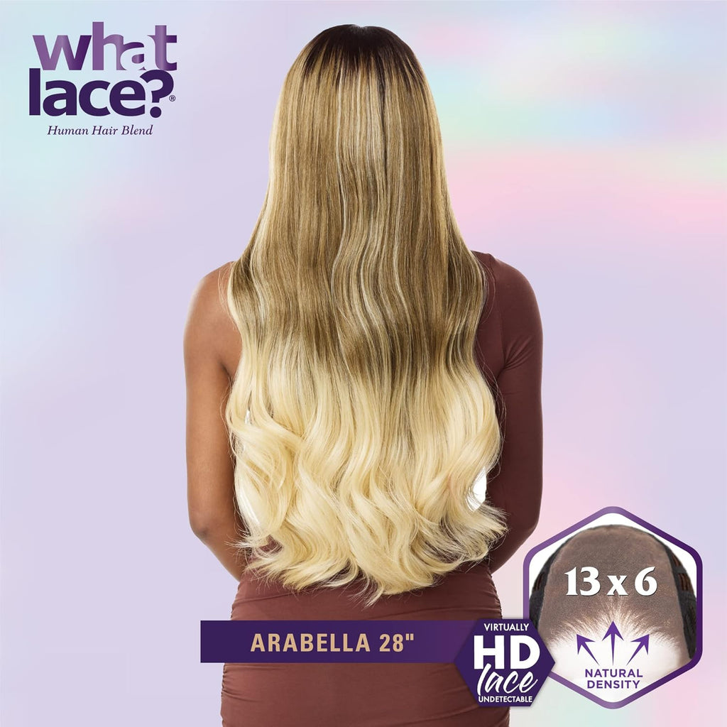 What Lace 13X6 Wigs - Arabella 28 Inch Human Hair Blend Lacefrontal Glueless Synthetic with Natural Density Preplucked Hairline (COLORMELTCHOCOLATE)