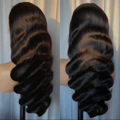 13X4 Full Frontal HD Lace Wigs for Women Human Hair Ture to Length Super Soft Body Wave Wigs Glueless Human Hair Pre Plucked Hairline Bleached Knots Are Small Jet Black 32Inch