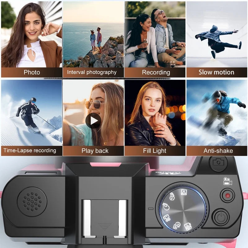 5K Digital Camera for Photography,48Mp Autofocus Vlogging Camera for Youtube with 32GB TF Card，Pink