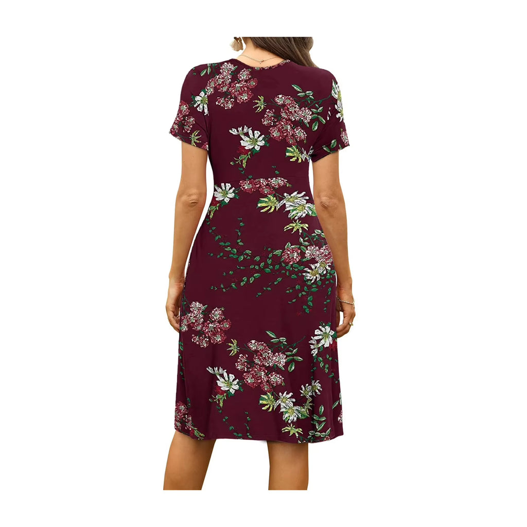 Fashion Elegant Casual Dress Woman Short Sleeve Loose Dress Woman Temperament Holiday Printed Dresses