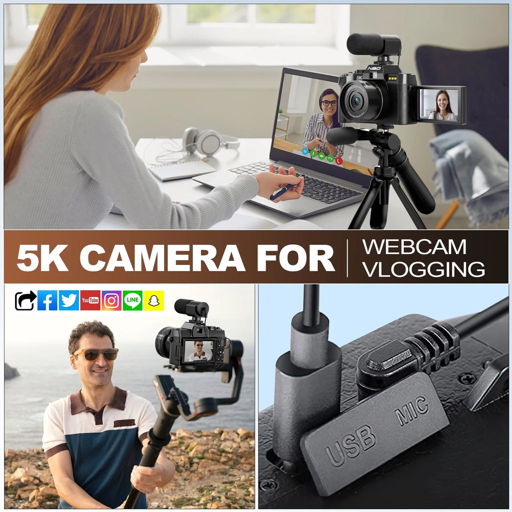 5K Digital Camera for Photography,48Mp Autofocus Vlogging Camera for Youtube with 32GB TF Card