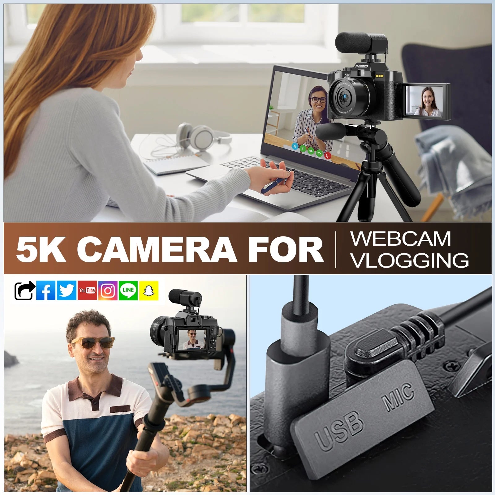 5K Digital Camera for Photography,48Mp Autofocus Vlogging Camera for Youtube with 32GB TF Card