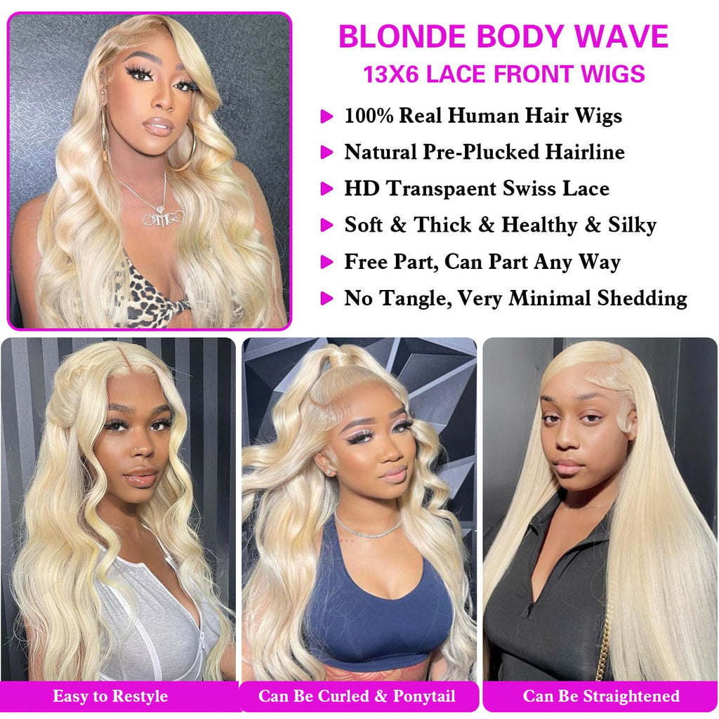 613 13X6 Lace Front Wig Human Hair 28 Inch Blonde Wig Human Hair 200 Density 613 HD Lace Frontal Wig 13X6 Body Wave Blonde Lace Front Wigs Human Hair Pre Plucked with Baby Hair for Women