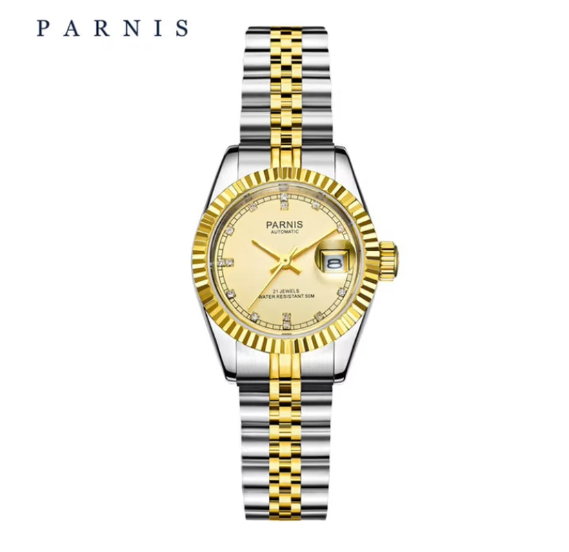 36Mm Mens Automatic Watch Miyota 821A 6T51 Luxury 5ATM Gold/Black/Silver Dial Unisex Sapphire Glass Date Solid Bracelet